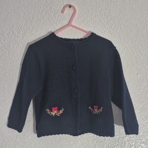 Kids Navy Blue Cardigan with Floral Embroidery